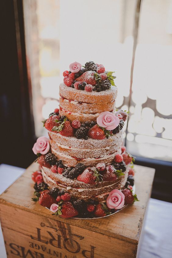 mixed berry naked cake with rose