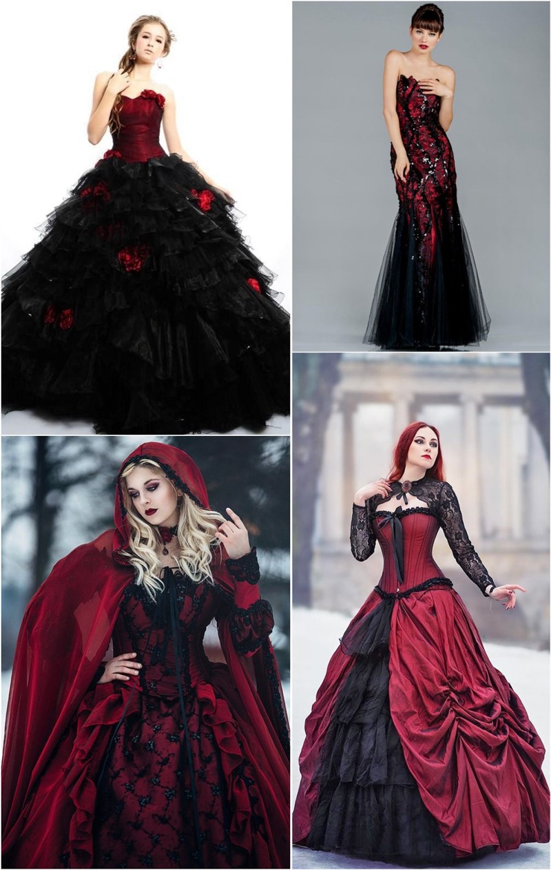 Custom Black and Red Gothic Wedding Dresses