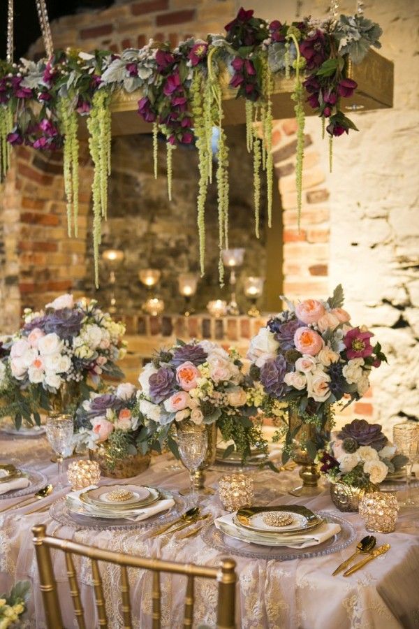  love this hanging flower arrangement or centerpiece with hanging amaranthus 